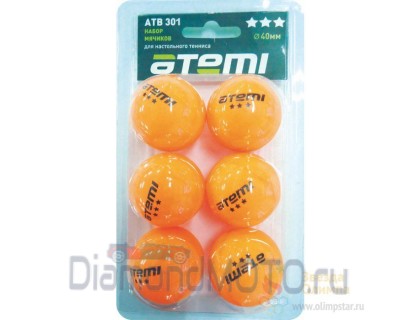 ATB301 Мячи для настольного тенниса Атеми 3, оранж., 6 шт.